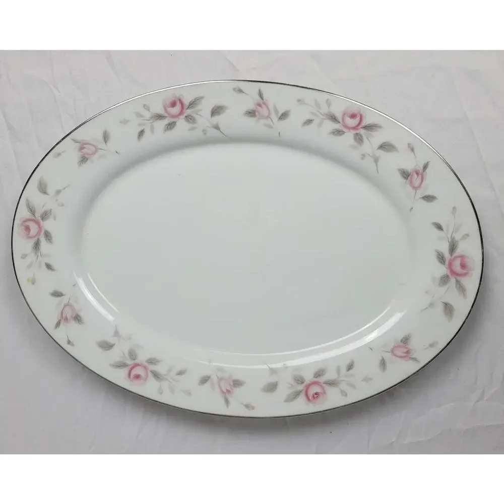 Nasco Japan China Plymouth Rose Pink Roses Gray Leaves Serving Tray
